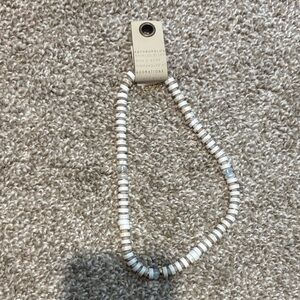 Anthropologie White and Light Blue Disc Bead Necklace with Metallic Accents